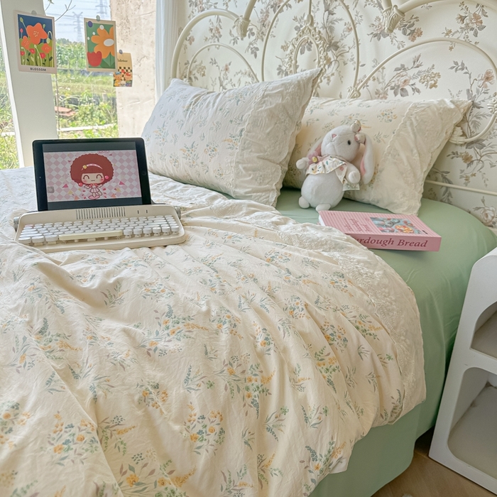 91家纺网 家纺一手货源 找家纺 澜妃 2025新款糯叽叽水洗棉全棉蕾丝花边-艾意系列 艾意-飘零