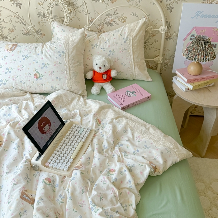 91家纺网 家纺一手货源 找家纺 澜妃 2025新款糯叽叽水洗棉全棉蕾丝花边-艾意系列 艾意-午后时光