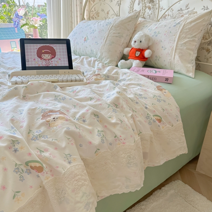 91家纺网 家纺一手货源 找家纺 澜妃 2025新款糯叽叽水洗棉全棉蕾丝花边-艾意系列 艾意-午后时光