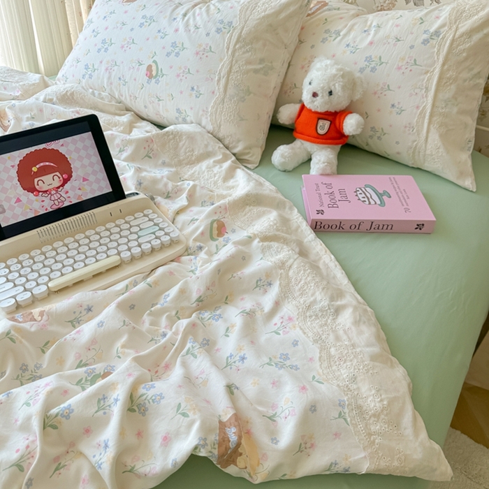 91家纺网 家纺一手货源 找家纺 澜妃 2025新款糯叽叽水洗棉全棉蕾丝花边-艾意系列 艾意-午后时光