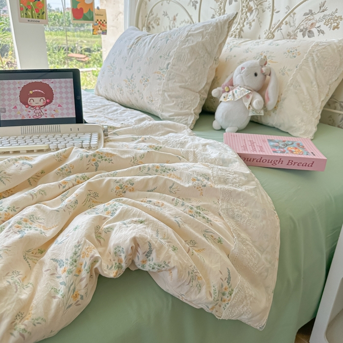 91家纺网 家纺一手货源 找家纺 澜妃 2025新款糯叽叽水洗棉全棉蕾丝花边-艾意系列 艾意-飘零