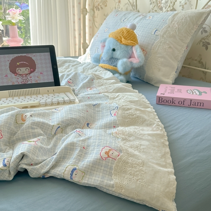 91家纺网 家纺一手货源 找家纺 澜妃 2025新款糯叽叽水洗棉全棉蕾丝花边-艾意系列 艾意-特萌西高地