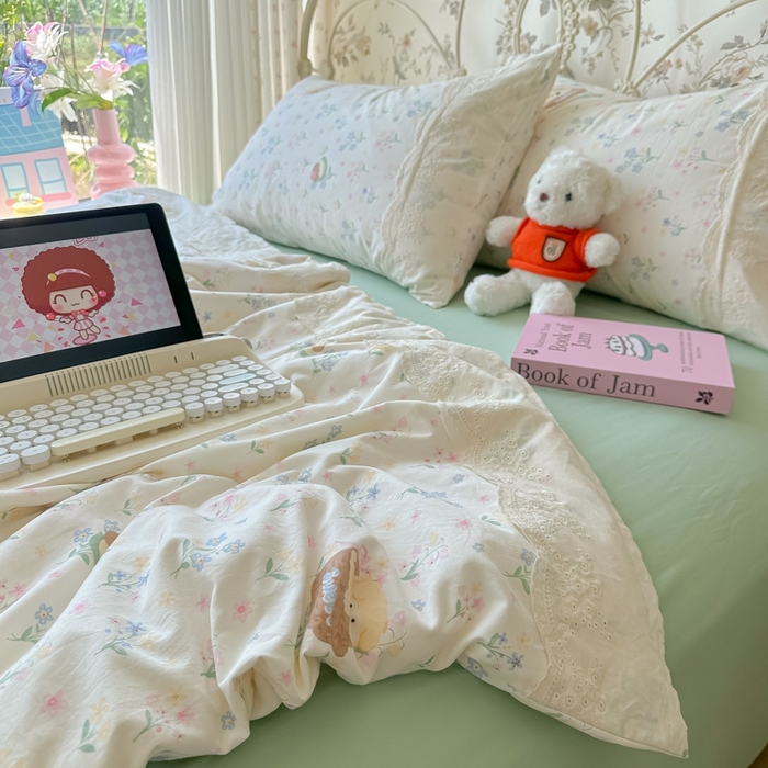 91家纺网 家纺一手货源 找家纺 澜妃 2025新款糯叽叽水洗棉全棉蕾丝花边-艾意系列 艾意-午后时光