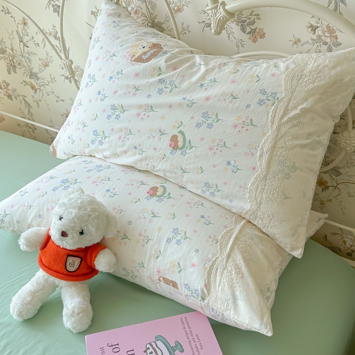 91家纺网 家纺一手货源 找家纺 澜妃 2025新款糯叽叽水洗棉全棉蕾丝花边-艾意系列 艾意-午后时光