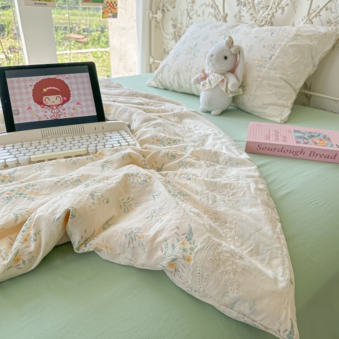 91家纺网 家纺一手货源 找家纺 澜妃 2025新款糯叽叽水洗棉全棉蕾丝花边-艾意系列 艾意-飘零