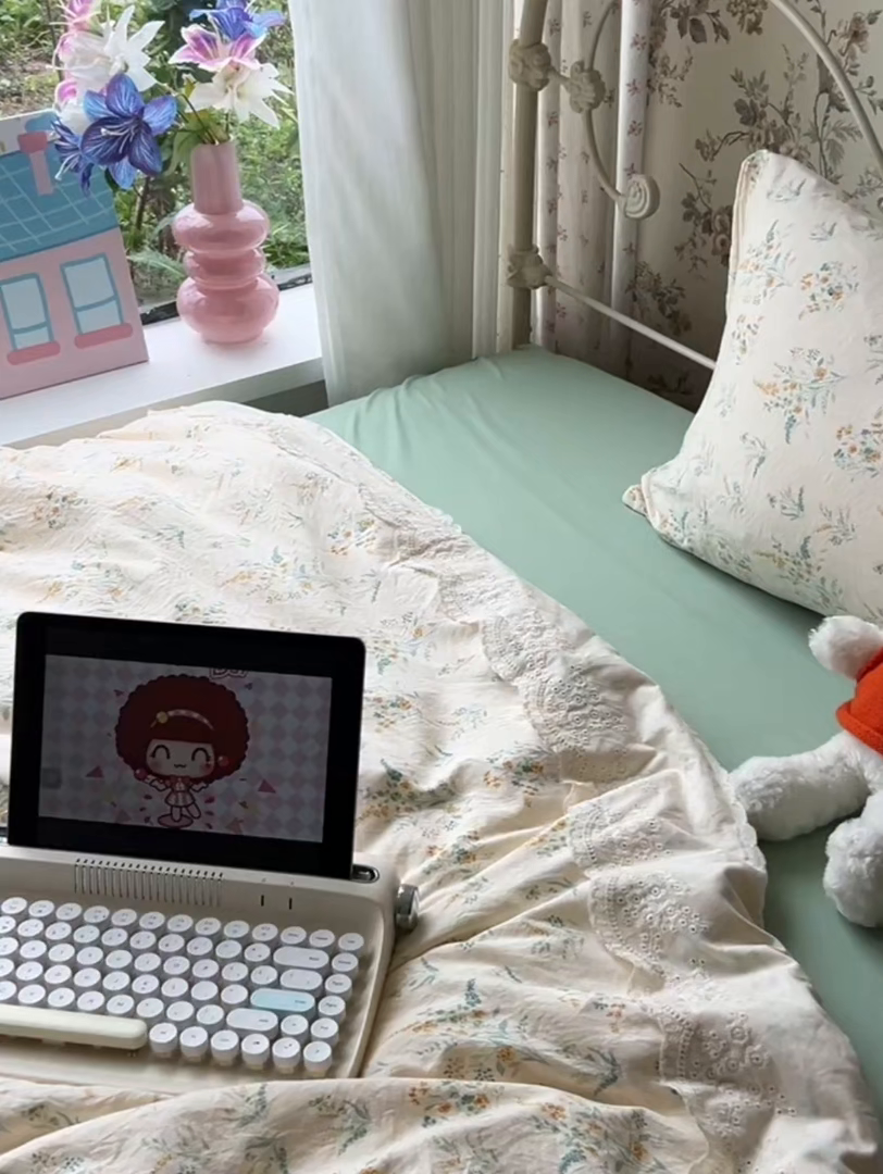 91家纺网 家纺一手货源 找家纺 澜妃 2025新款糯叽叽水洗棉全棉蕾丝花边-艾意系列 艾意-飘零