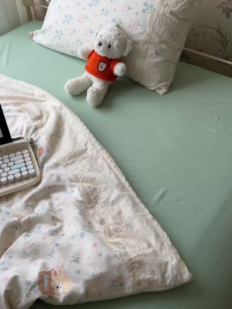 91家纺网 家纺一手货源 找家纺 澜妃 2025新款糯叽叽水洗棉全棉蕾丝花边-艾意系列 艾意-午后时光