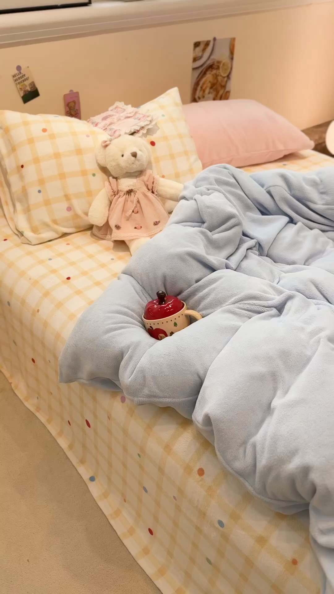 91家纺网 家纺一手货源 找家纺 呗旺鹿 2025新款亲肤舒适ins韩系撞色小清新牛奶绒四件套 海洋芝士-枕套粉色+格子