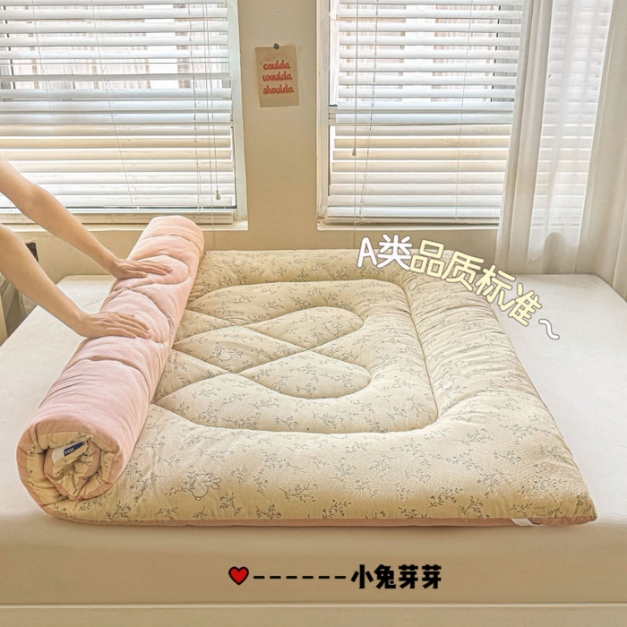 91家纺网 家纺一手货源 找家纺 （总）澜妃 2025新款云感皱皱纱双层纱软床垫单床褥床褥单品床护垫