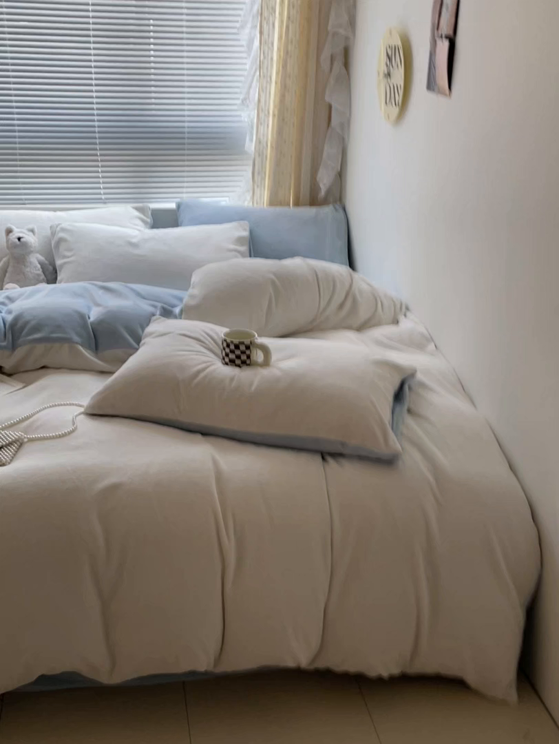 91家纺网 家纺一手货源 找家纺 （总）小叮当家纺仓储工厂店 2025新款纯色双拼牛奶绒四件套190克