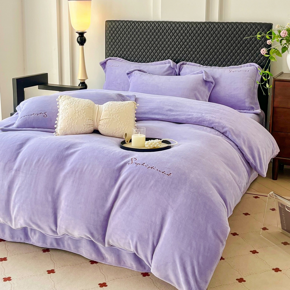 91家纺网 家纺一手货源 找家纺 （总）庭笙 2025新款加厚牛奶绒8斤/9斤纯色蓄热保暖四件套-米莱