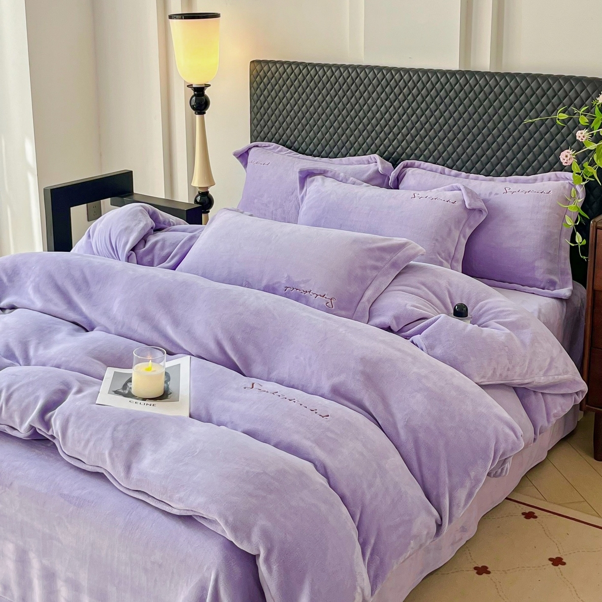 91家纺网 家纺一手货源 找家纺 （总）庭笙 2025新款加厚牛奶绒8斤/9斤纯色蓄热保暖四件套-米莱