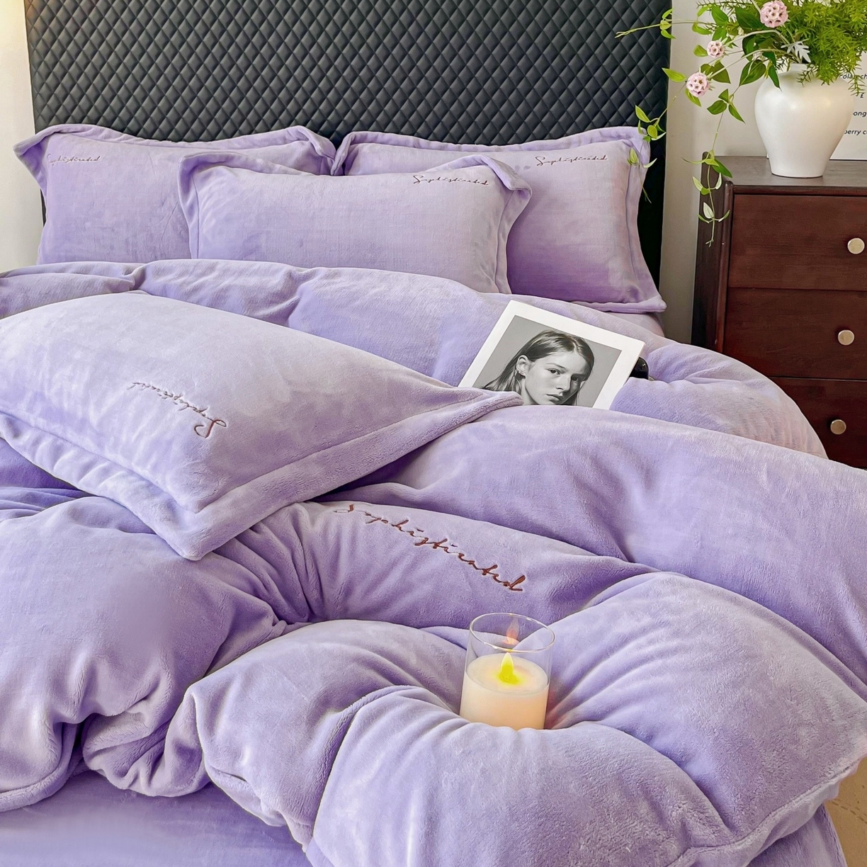 91家纺网 家纺一手货源 找家纺 （总）庭笙 2025新款加厚牛奶绒8斤/9斤纯色蓄热保暖四件套-米莱