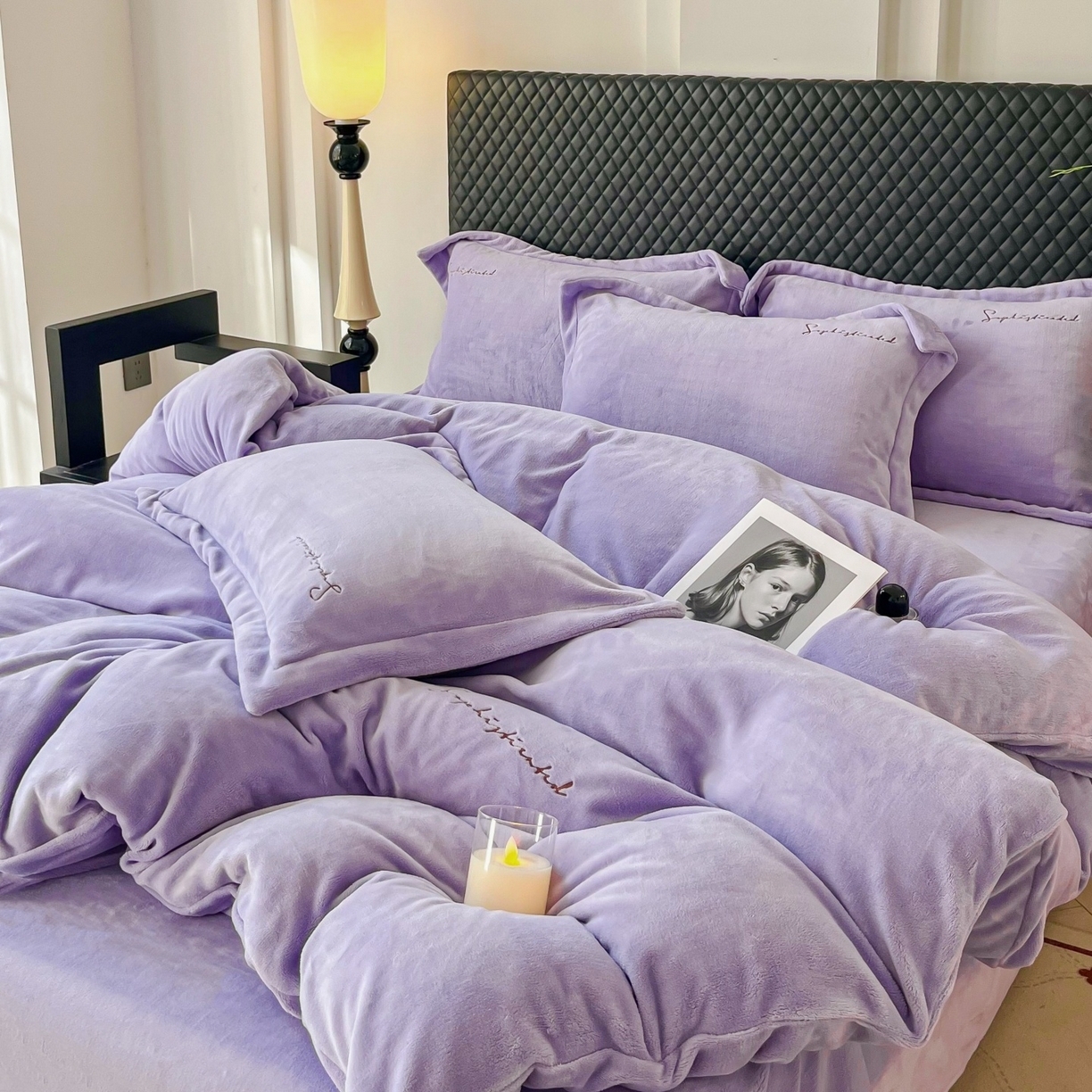 91家纺网 家纺一手货源 找家纺 （总）庭笙 2025新款加厚牛奶绒8斤/9斤纯色蓄热保暖四件套-米莱