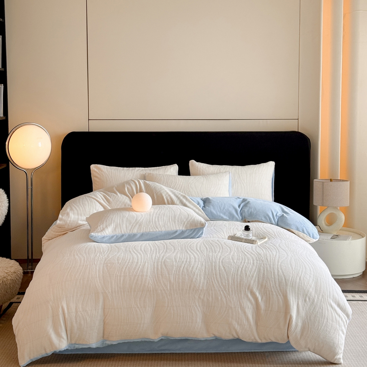 91家纺网 家纺一手货源 找家纺 小叮当家纺仓储工厂店 2025新款AB版烂花牛奶绒四件套 烂花-米蓝