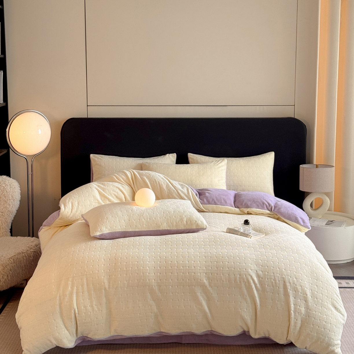 91家纺网 家纺一手货源 找家纺 小叮当家纺仓储工厂店 2025新款AB版烂花牛奶绒四件套 烂花-黄紫