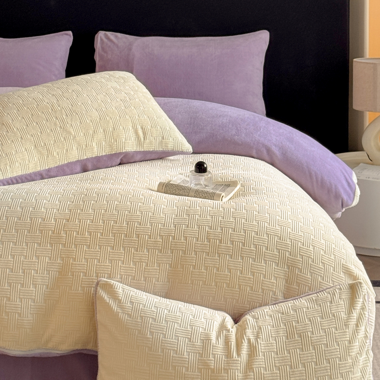 91家纺网 家纺一手货源 找家纺 小叮当家纺仓储工厂店 2025新款AB版烂花牛奶绒四件套 烂花-黄紫