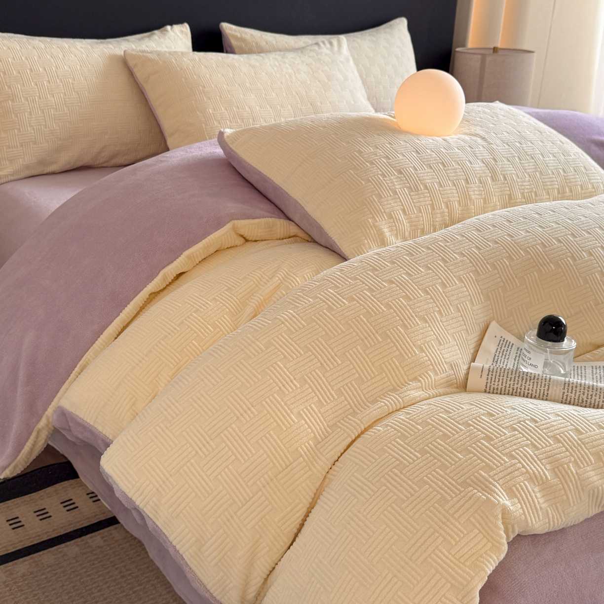 91家纺网 家纺一手货源 找家纺 小叮当家纺仓储工厂店 2025新款AB版烂花牛奶绒四件套 烂花-黄紫