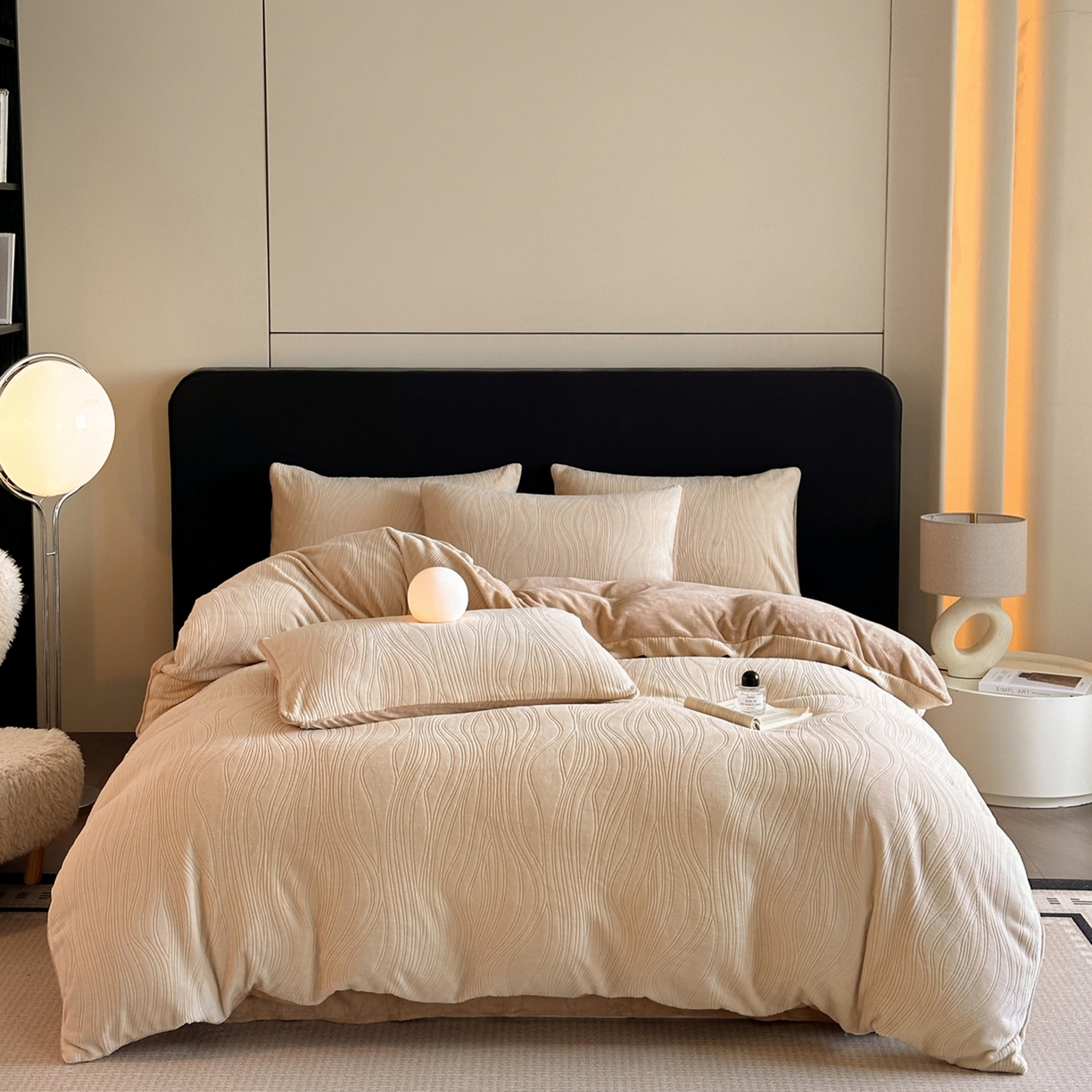 91家纺网 家纺一手货源 找家纺 小叮当家纺仓储工厂店 2025新款AB版烂花牛奶绒四件套 烂花-米杏