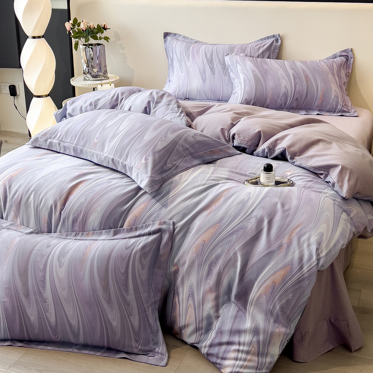 91家纺网 家纺一手货源 找家纺 （总）芃成家纺 2025新款A类加厚天丝棉磨毛花卉四件套