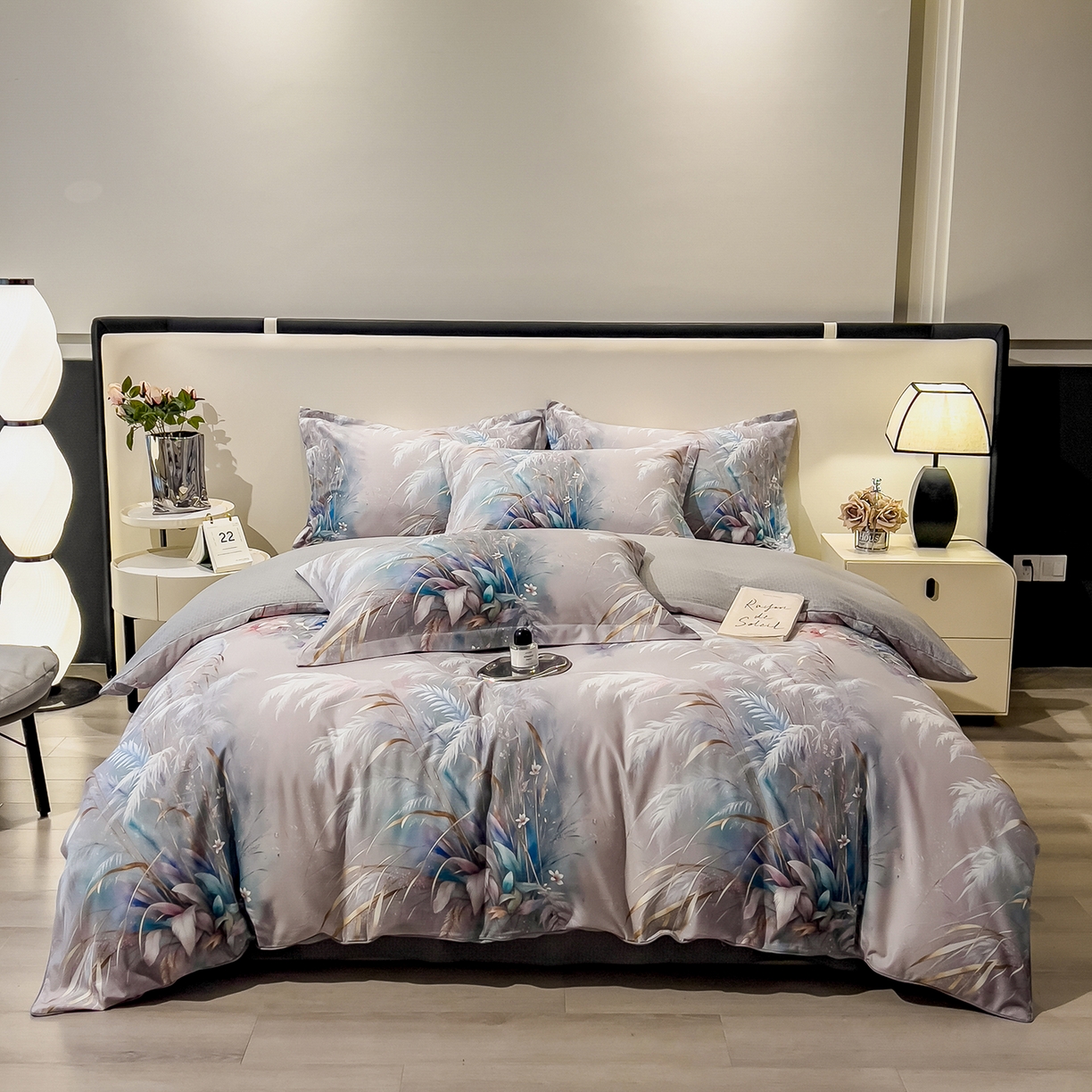 91家纺网 家纺一手货源 找家纺 芃成家纺 2025新款A类加厚天丝棉磨毛花卉四件套 落英缤纷