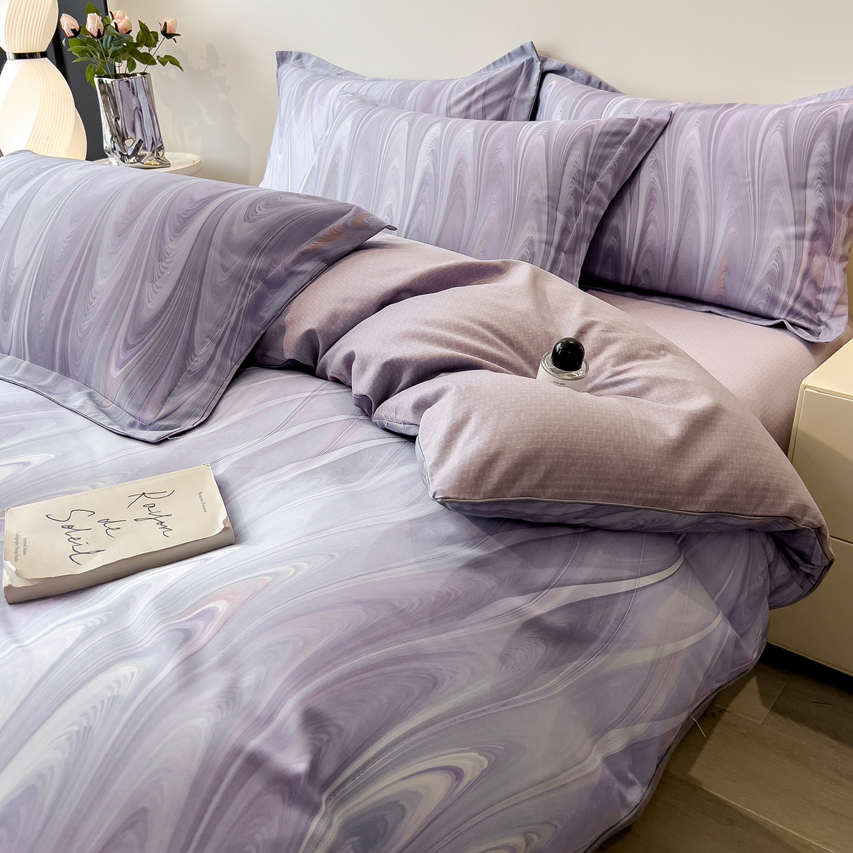 91家纺网 家纺一手货源 找家纺 芃成家纺 2025新款A类加厚天丝棉磨毛花卉四件套 碧波星河