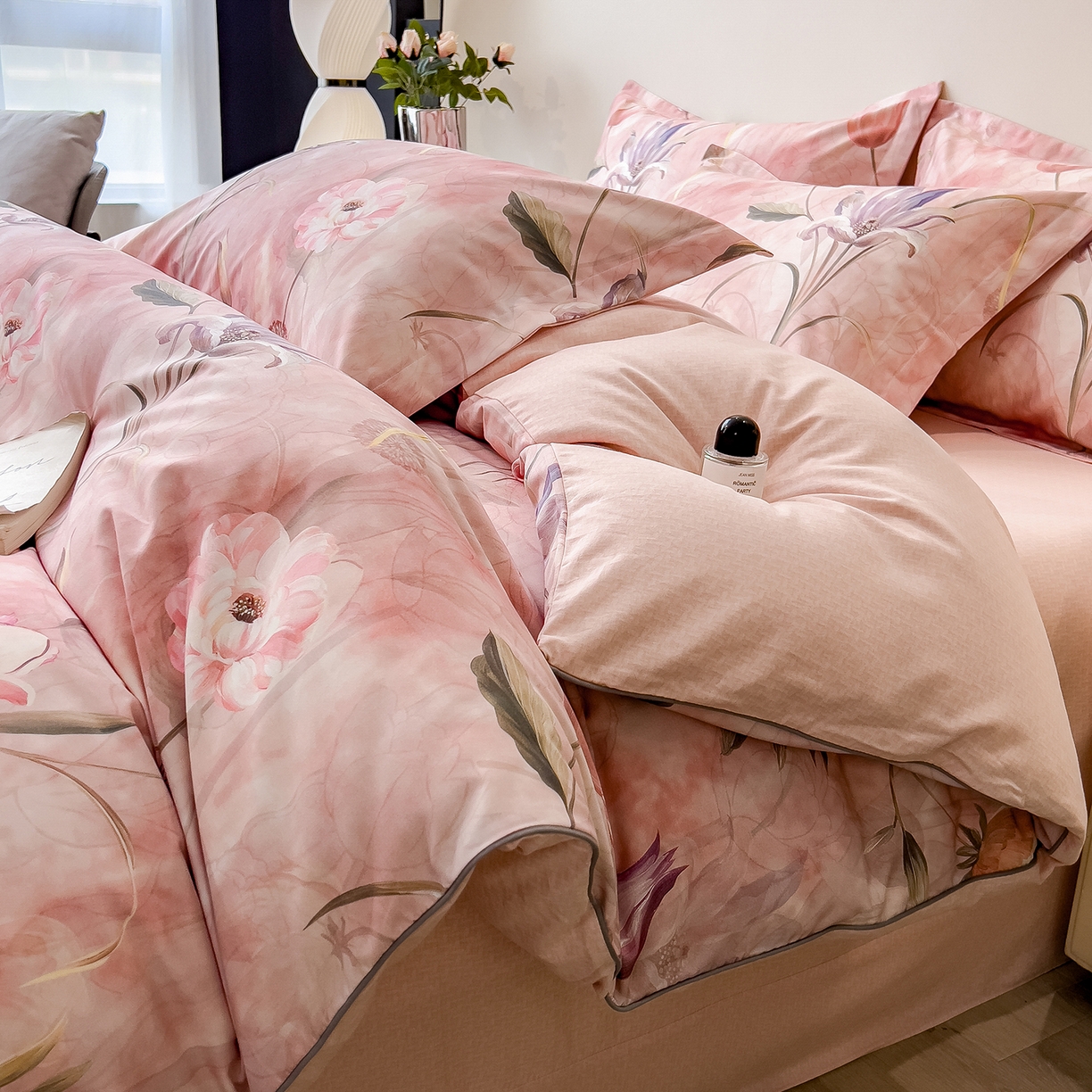 91家纺网 家纺一手货源 找家纺 芃成家纺 2025新款A类加厚天丝棉磨毛花卉四件套 心语花香