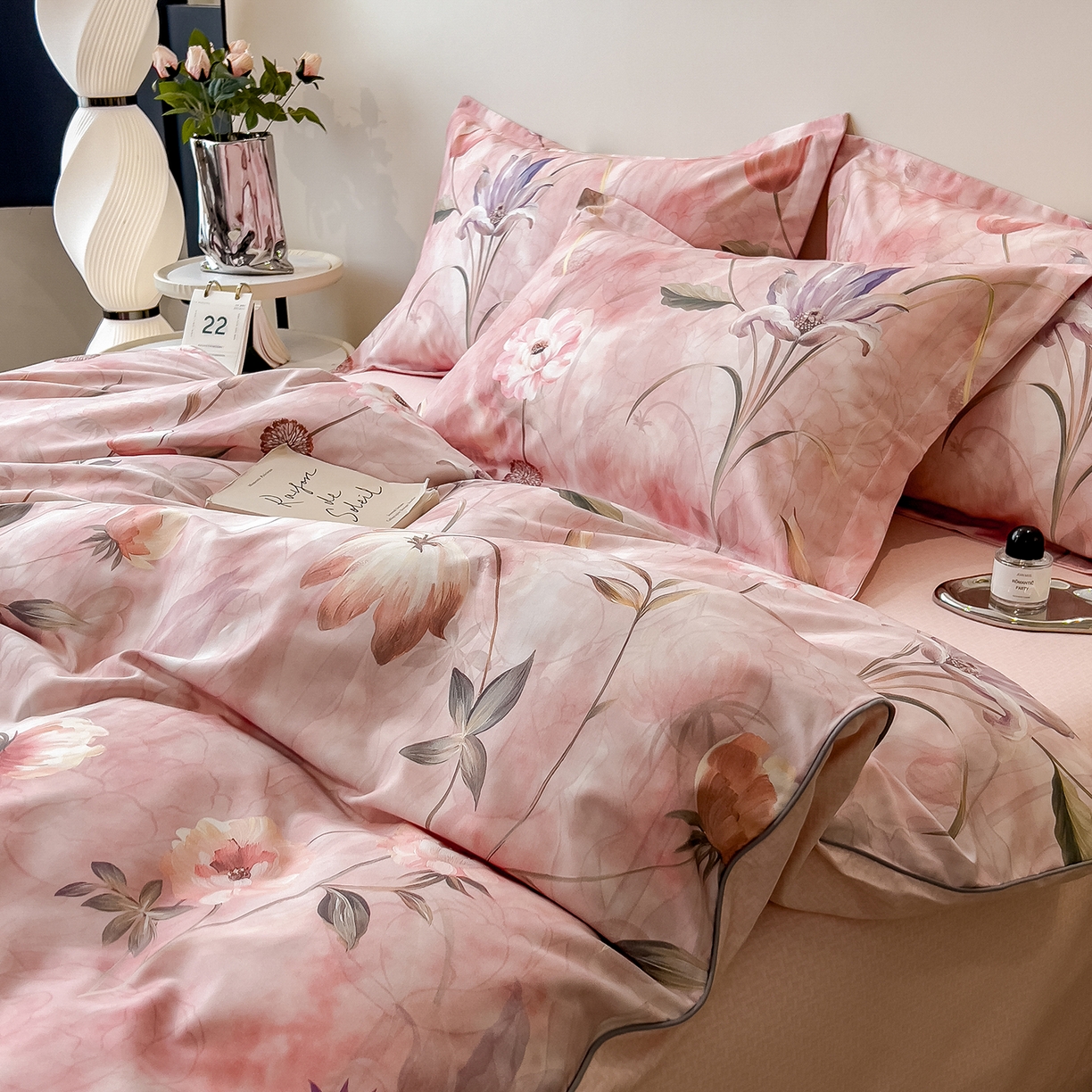 91家纺网 家纺一手货源 找家纺 芃成家纺 2025新款A类加厚天丝棉磨毛花卉四件套 心语花香