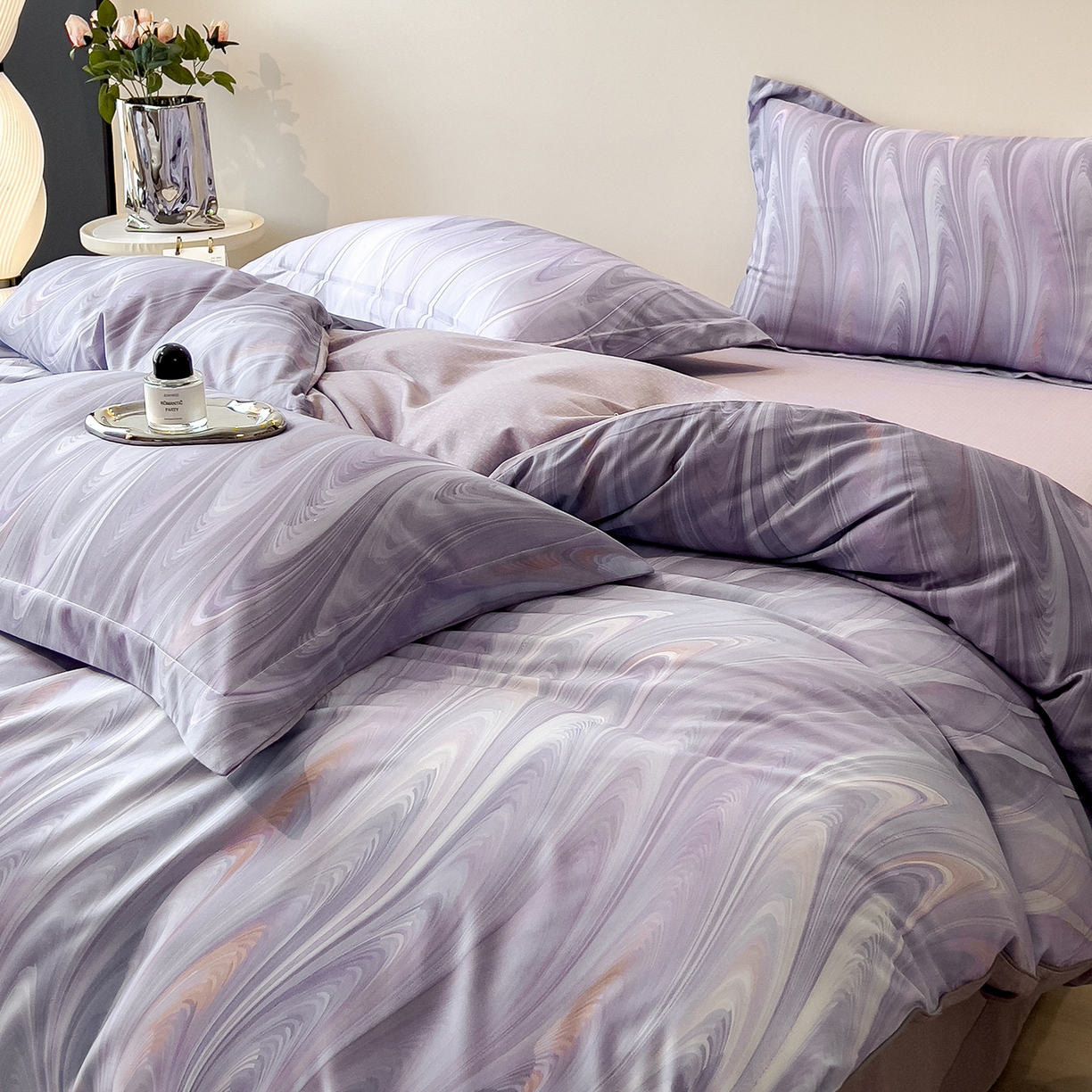 91家纺网 家纺一手货源 找家纺 芃成家纺 2025新款A类加厚天丝棉磨毛花卉四件套 碧波星河