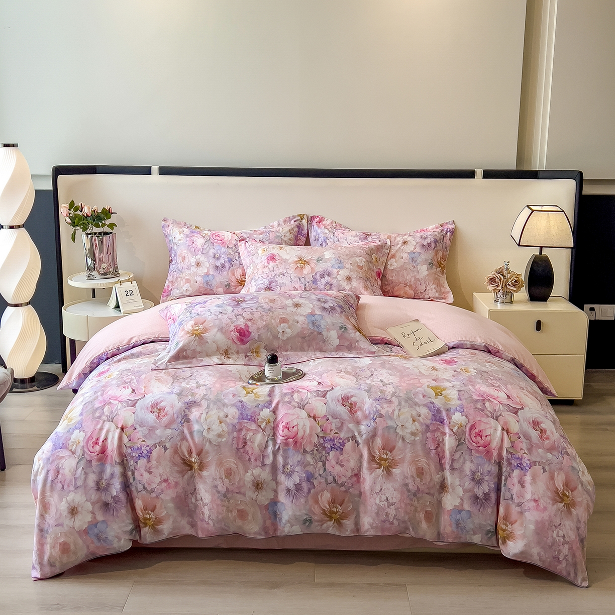 91家纺网 家纺一手货源 找家纺 芃成家纺 2025新款A类加厚天丝棉磨毛花卉四件套 幸福繁花-粉