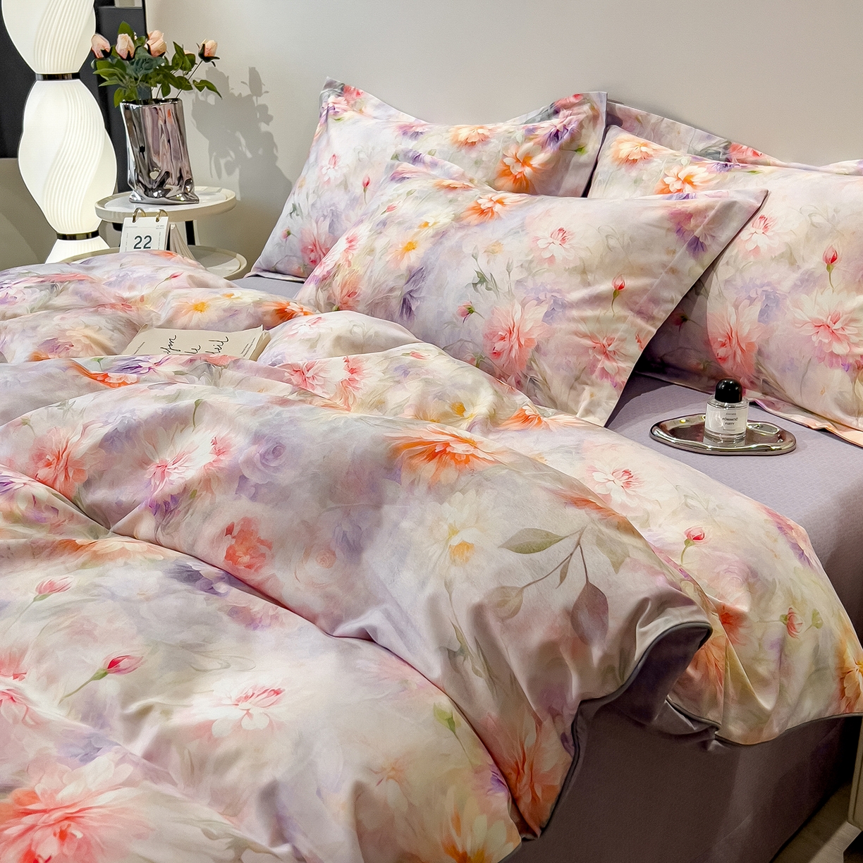 91家纺网 家纺一手货源 找家纺 芃成家纺 2025新款A类加厚天丝棉磨毛花卉四件套 花仙子