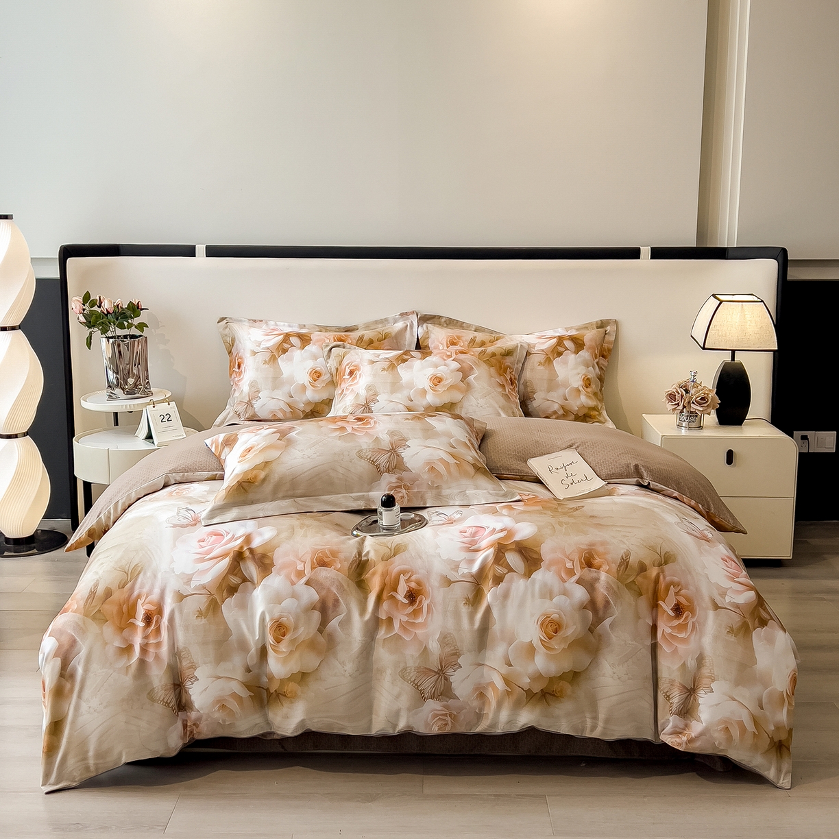 91家纺网 家纺一手货源 找家纺 芃成家纺 2025新款A类加厚天丝棉磨毛花卉四件套 凤栖瑰丽