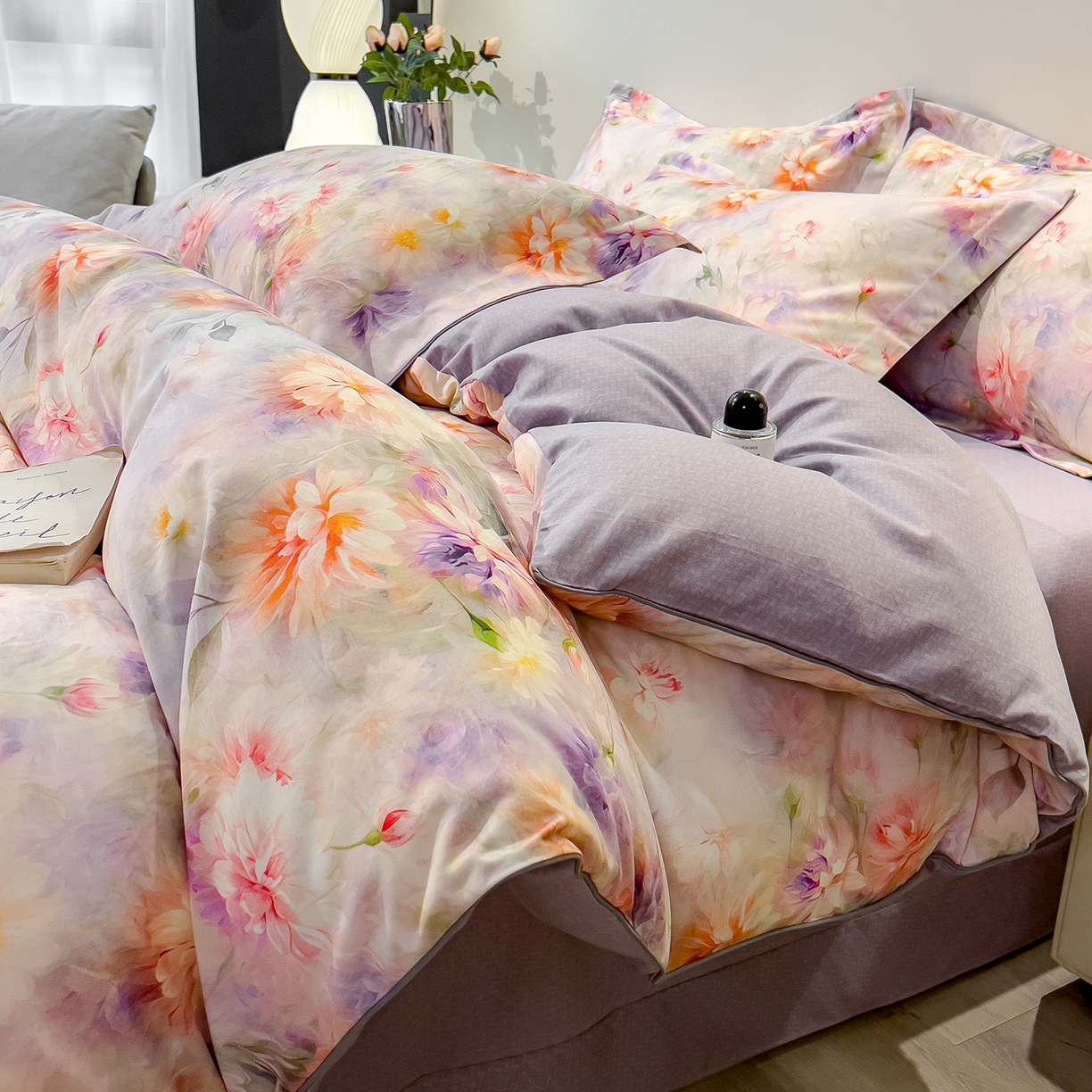 91家纺网 家纺一手货源 找家纺 芃成家纺 2025新款A类加厚天丝棉磨毛花卉四件套 花仙子