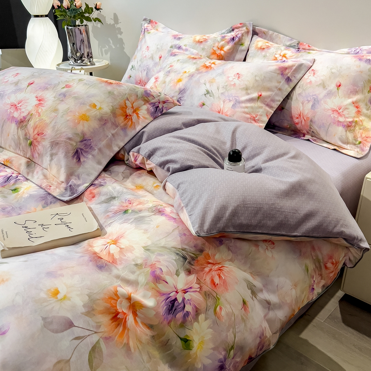 91家纺网 家纺一手货源 找家纺 芃成家纺 2025新款A类加厚天丝棉磨毛花卉四件套 花仙子