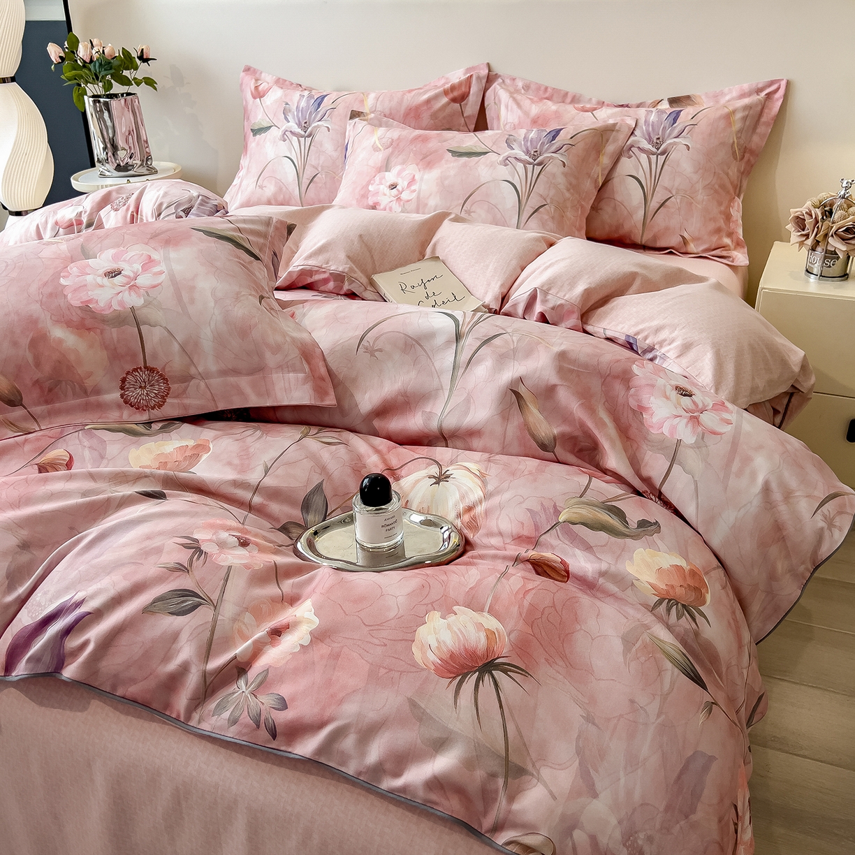 91家纺网 家纺一手货源 找家纺 芃成家纺 2025新款A类加厚天丝棉磨毛花卉四件套 心语花香