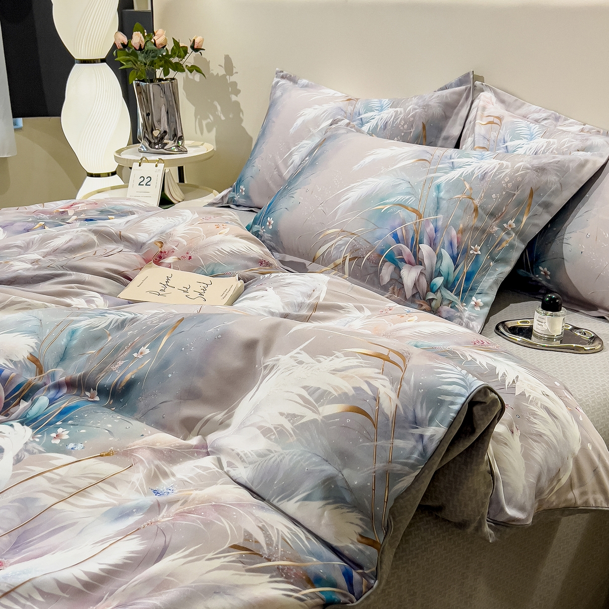 91家纺网 家纺一手货源 找家纺 芃成家纺 2025新款A类加厚天丝棉磨毛花卉四件套 落英缤纷