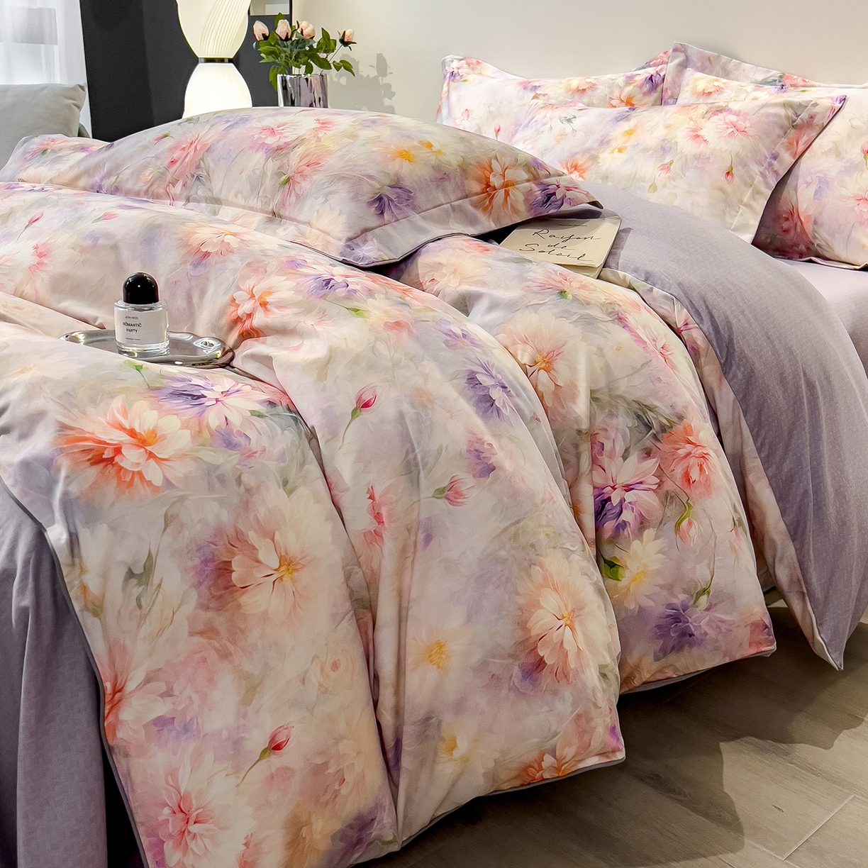 91家纺网 家纺一手货源 找家纺 芃成家纺 2025新款A类加厚天丝棉磨毛花卉四件套 花仙子