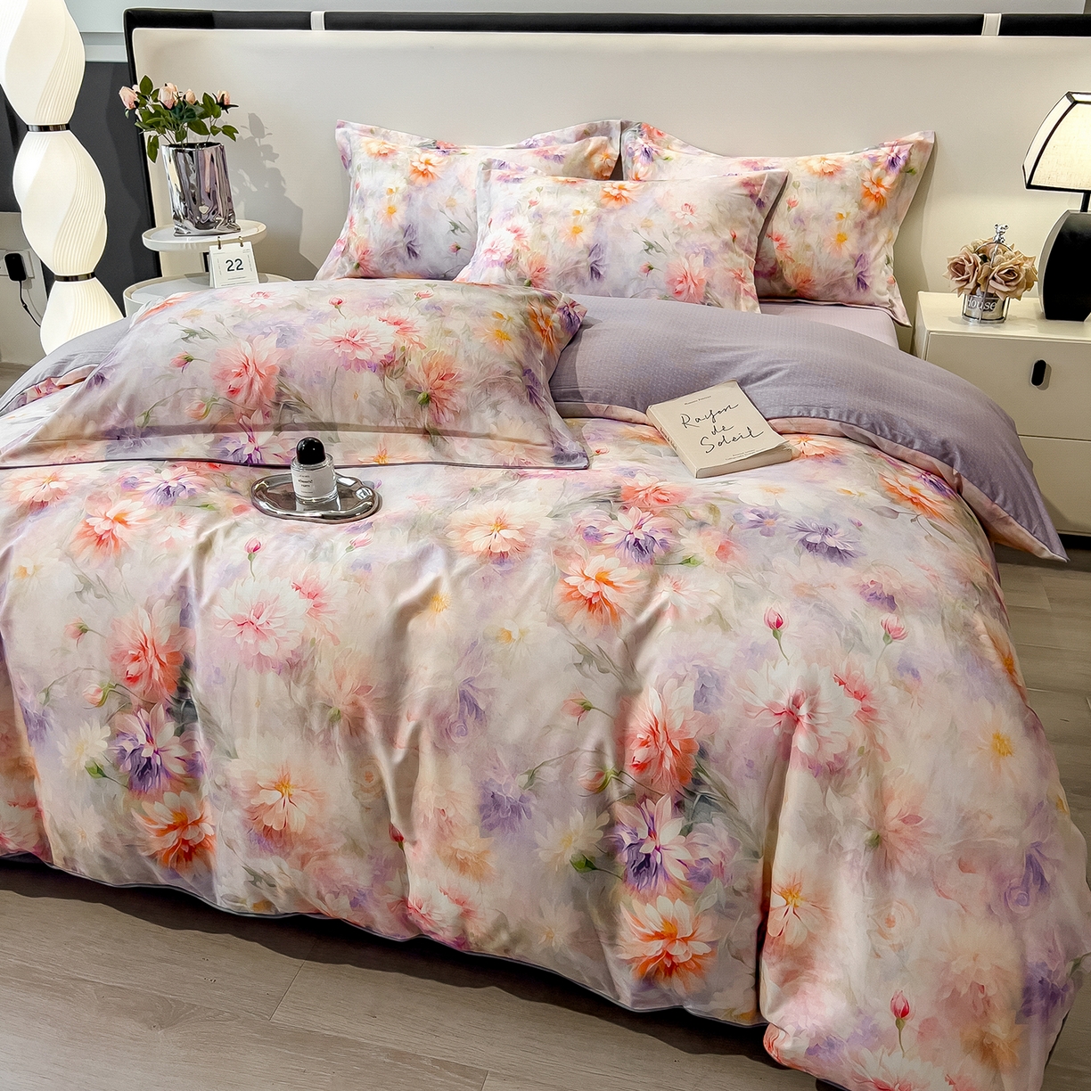 91家纺网 家纺一手货源 找家纺 芃成家纺 2025新款A类加厚天丝棉磨毛花卉四件套 花仙子