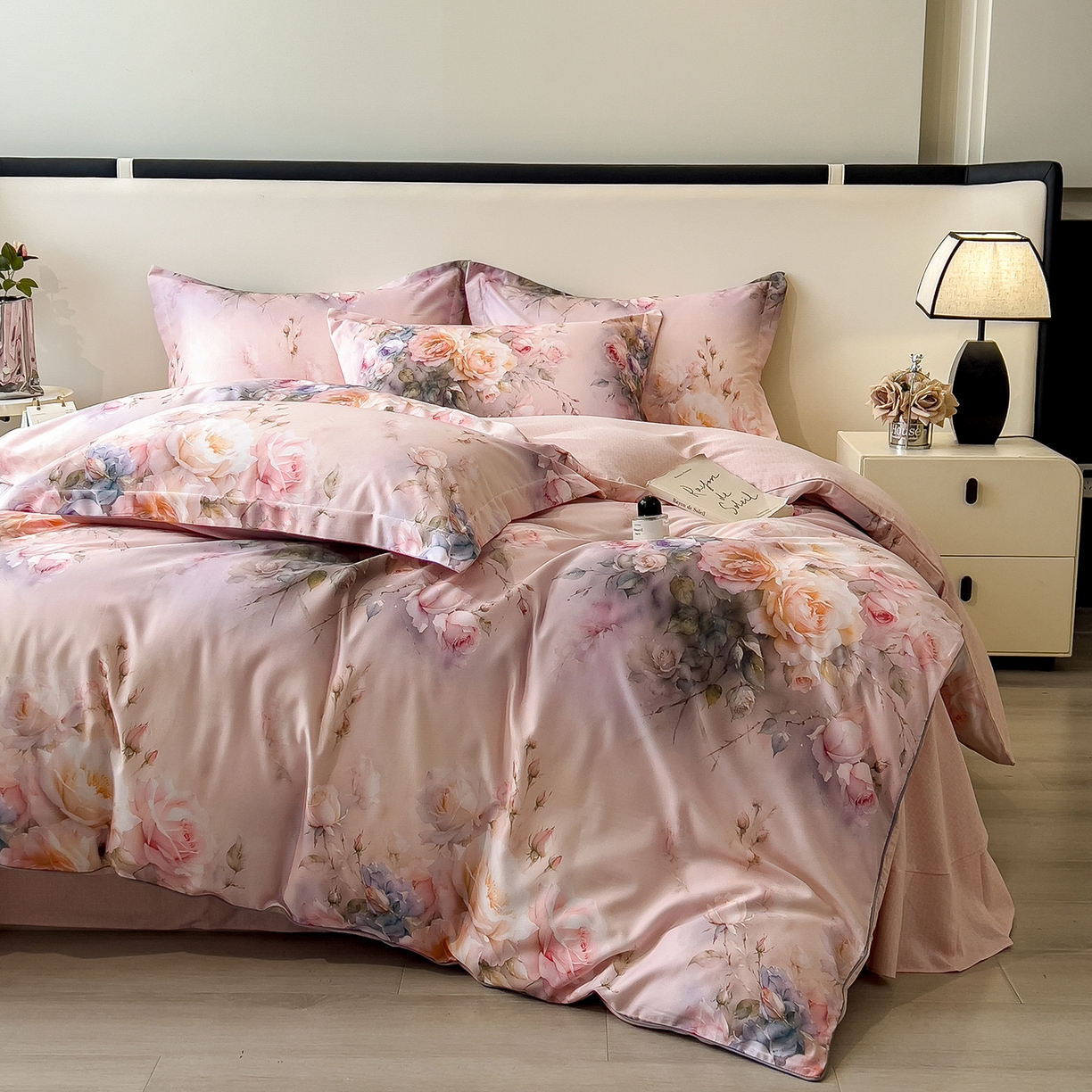 91家纺网 家纺一手货源 找家纺 芃成家纺 2025新款A类加厚天丝棉磨毛花卉四件套 时光花影