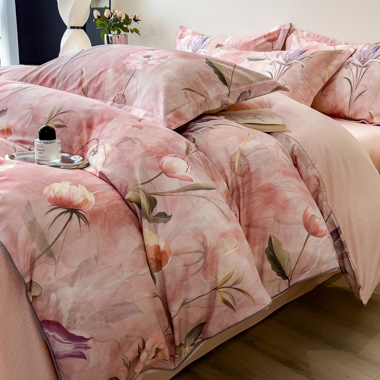 91家纺网 家纺一手货源 找家纺 芃成家纺 2025新款A类加厚天丝棉磨毛花卉四件套 心语花香