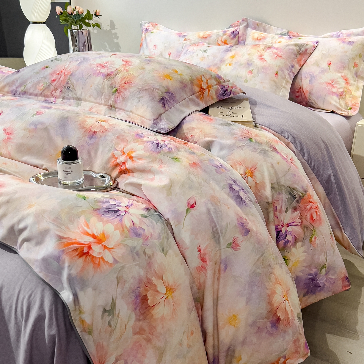 91家纺网 家纺一手货源 找家纺 芃成家纺 2025新款A类加厚天丝棉磨毛花卉四件套 花仙子