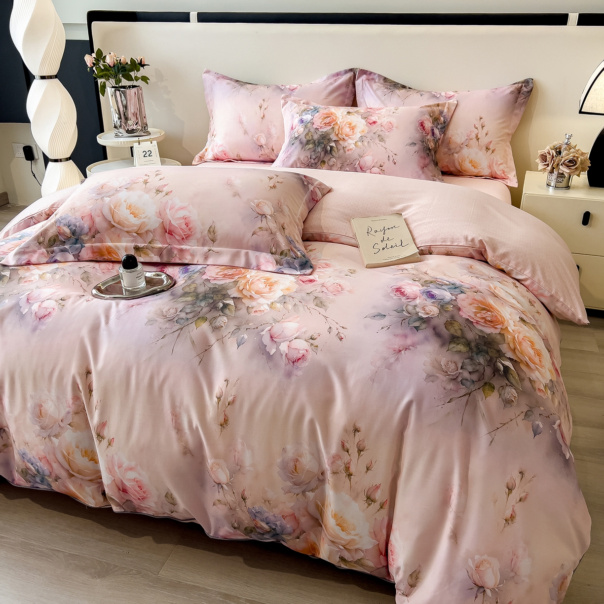 91家纺网 家纺一手货源 找家纺 芃成家纺 2025新款A类加厚天丝棉磨毛花卉四件套 时光花影