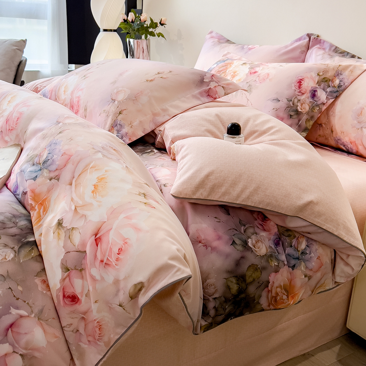 91家纺网 家纺一手货源 找家纺 芃成家纺 2025新款A类加厚天丝棉磨毛花卉四件套 时光花影