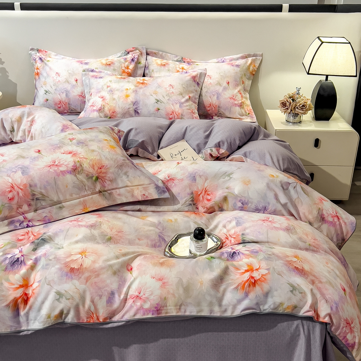 91家纺网 家纺一手货源 找家纺 芃成家纺 2025新款A类加厚天丝棉磨毛花卉四件套 花仙子