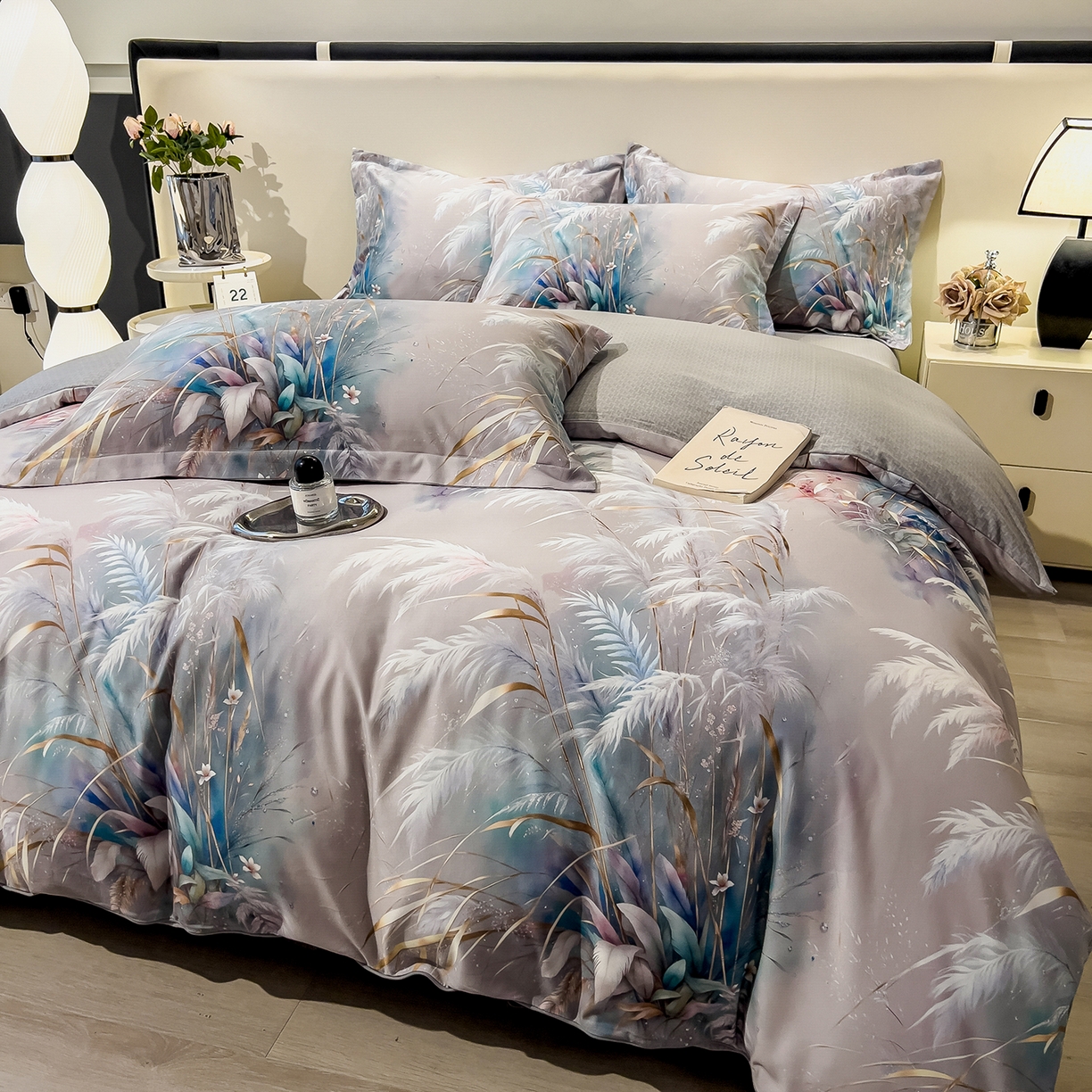 91家纺网 家纺一手货源 找家纺 芃成家纺 2025新款A类加厚天丝棉磨毛花卉四件套 落英缤纷