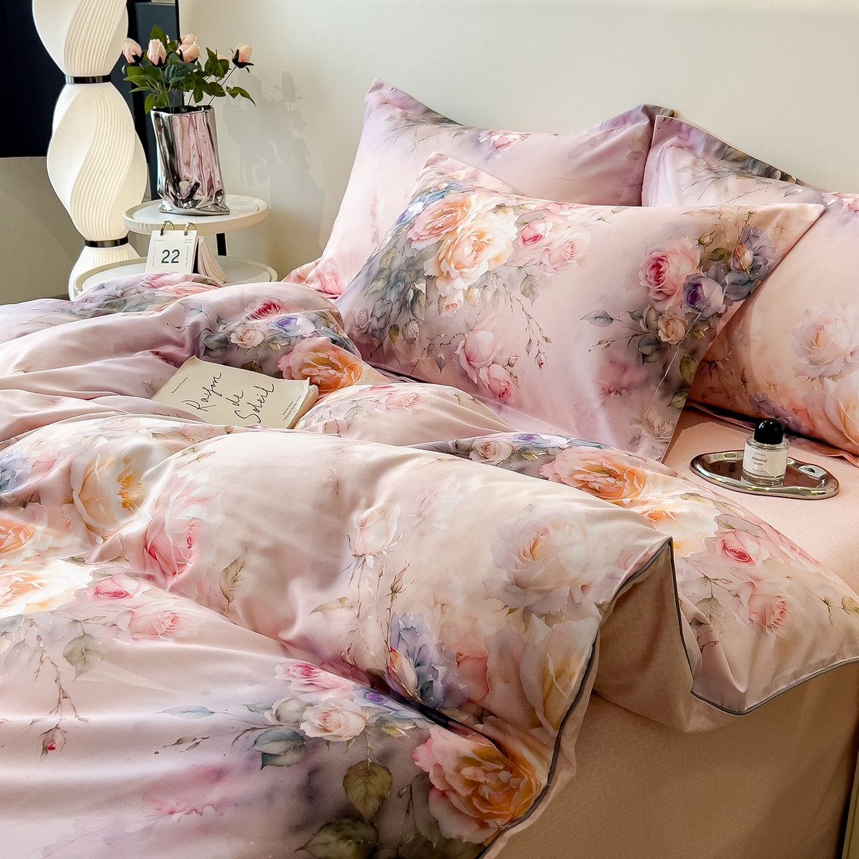 91家纺网 家纺一手货源 找家纺 芃成家纺 2025新款A类加厚天丝棉磨毛花卉四件套 时光花影