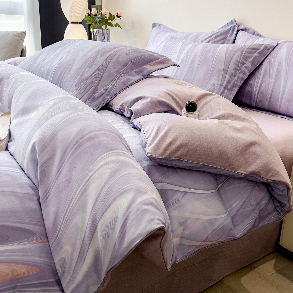 91家纺网 家纺一手货源 找家纺 芃成家纺 2025新款A类加厚天丝棉磨毛花卉四件套 碧波星河