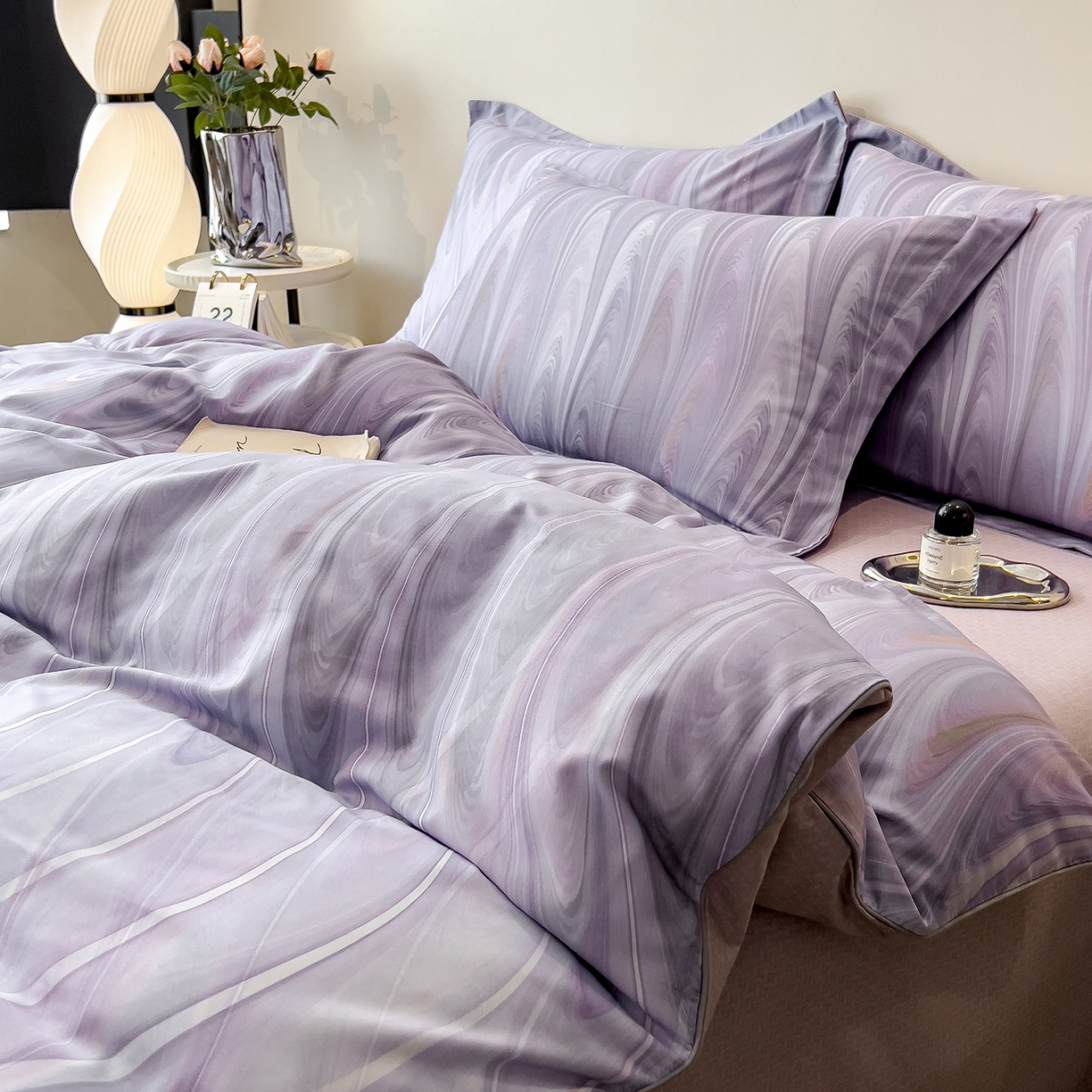 91家纺网 家纺一手货源 找家纺 芃成家纺 2025新款A类加厚天丝棉磨毛花卉四件套 碧波星河