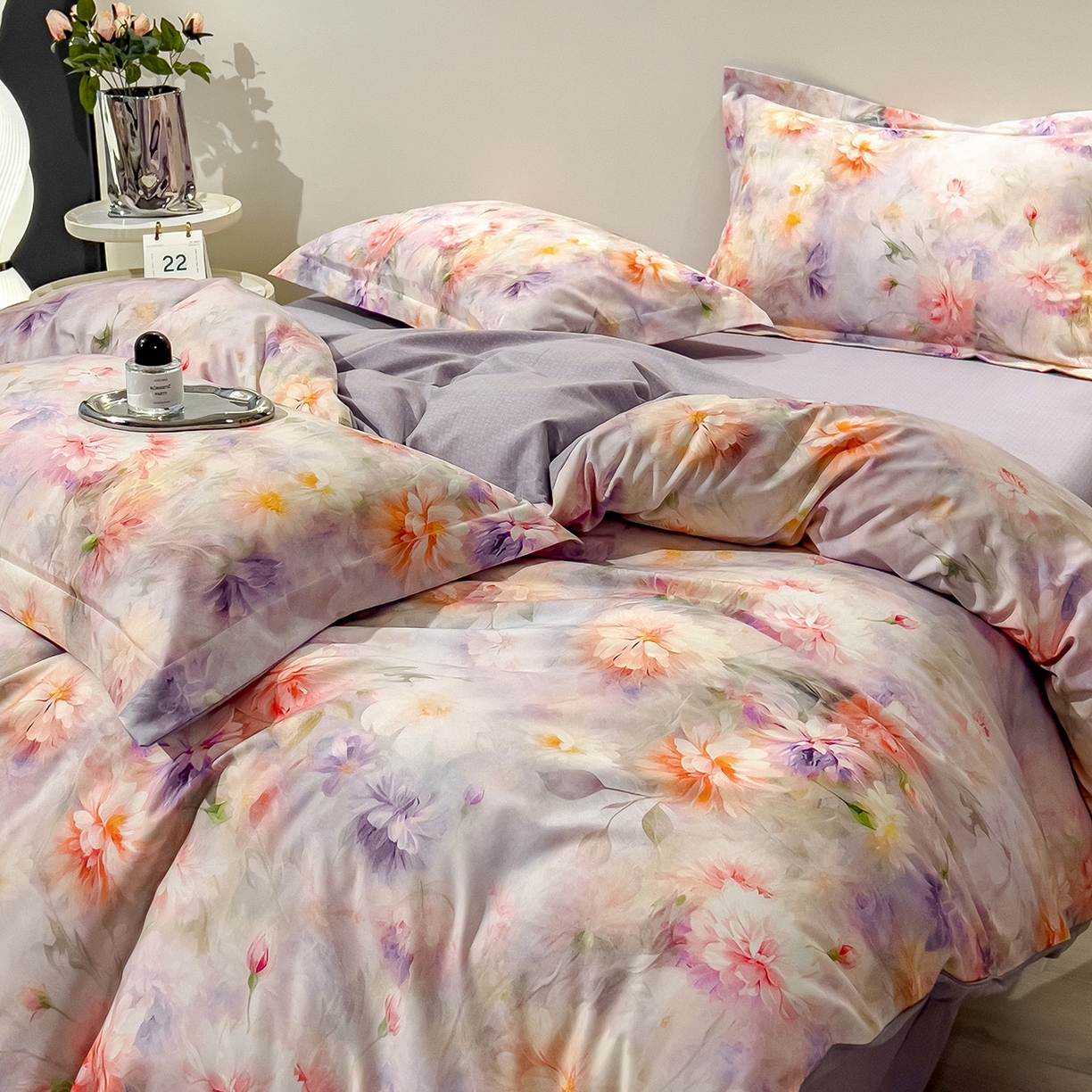 91家纺网 家纺一手货源 找家纺 芃成家纺 2025新款A类加厚天丝棉磨毛花卉四件套 花仙子