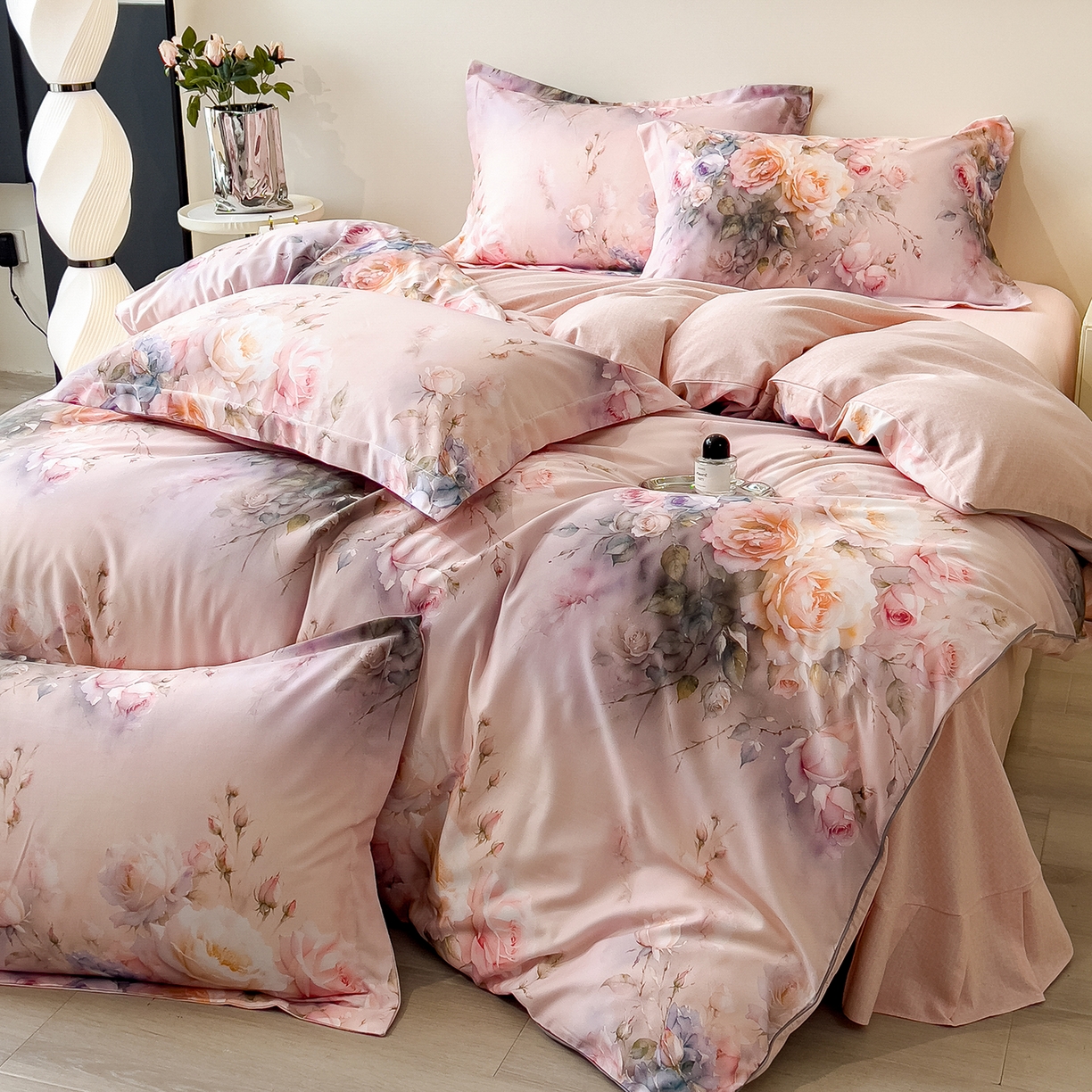 91家纺网 家纺一手货源 找家纺 芃成家纺 2025新款A类加厚天丝棉磨毛花卉四件套 时光花影